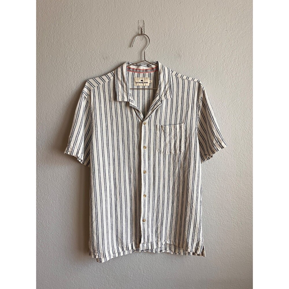 The Normal Brand Freshwater Camp Shirt in Vintage Blue Stripe Size MEDIUM
